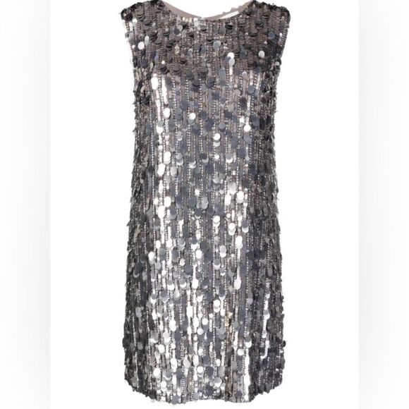 NEW PAROSH Silver Sequin Sleeveless Shift Dress XS 0 2 - Picture 6 of 8
